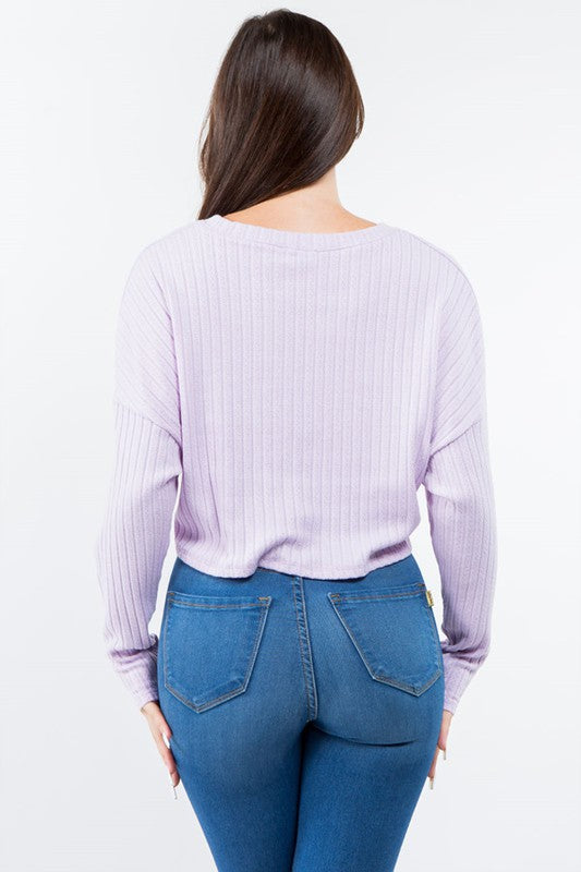 LONG SLEEVE SOLID RIBBED CROP TOP