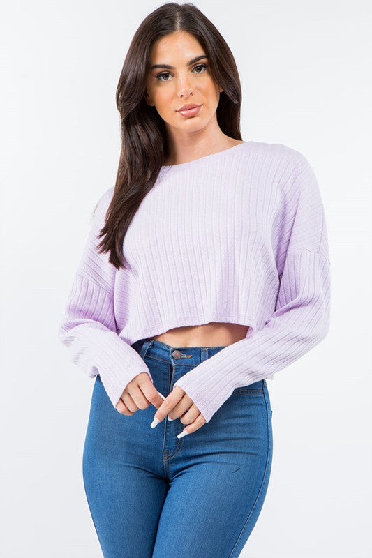 LONG SLEEVE SOLID RIBBED CROP TOP