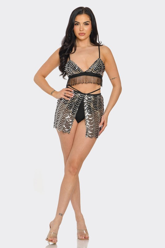 Sequin Rave Top And Skirt Set