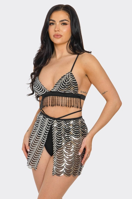 Sequin Rave Top And Skirt Set