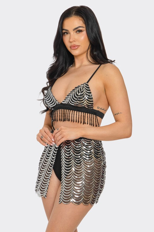 Sequin Rave Top And Skirt Set