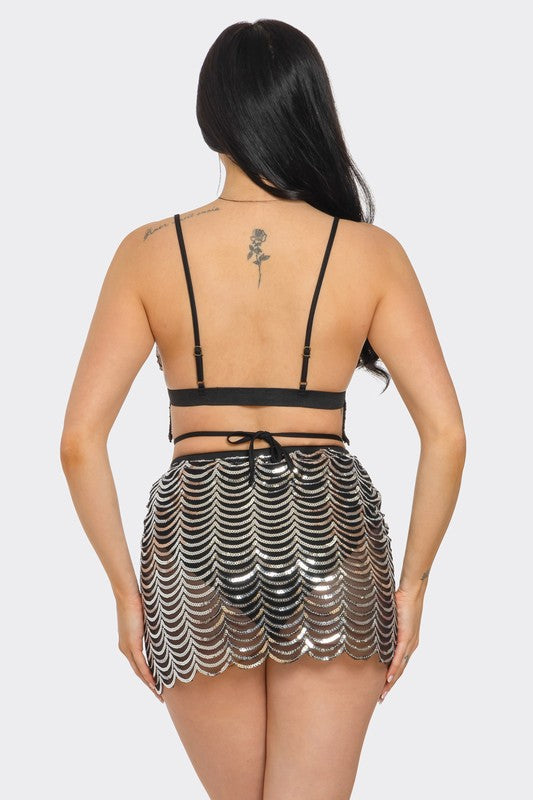 Sequin Rave Top And Skirt Set