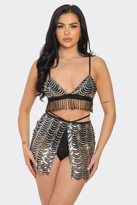 Sequin Rave Top And Skirt Set