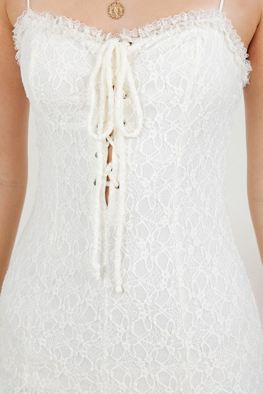 Lace Up Ruffle Mini Dress
