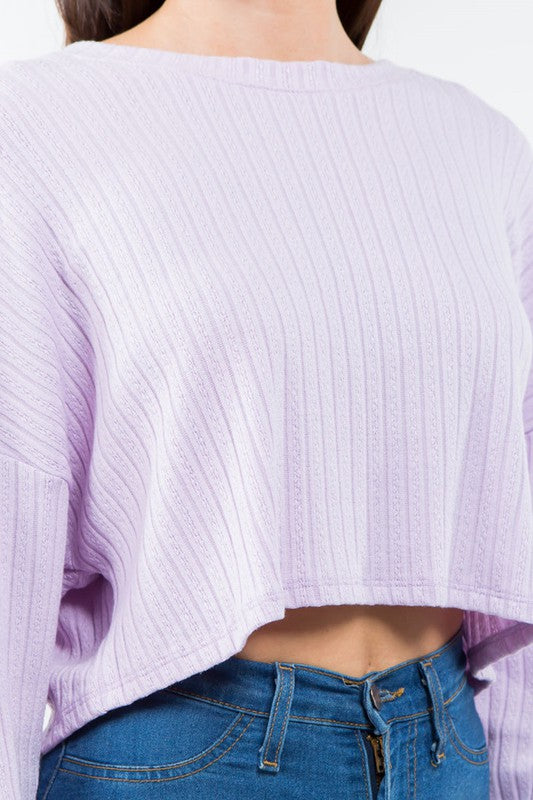 LONG SLEEVE SOLID RIBBED CROP TOP
